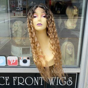 Ombre Blonde Invisible Lace 30" Long Curly 2022 Wig